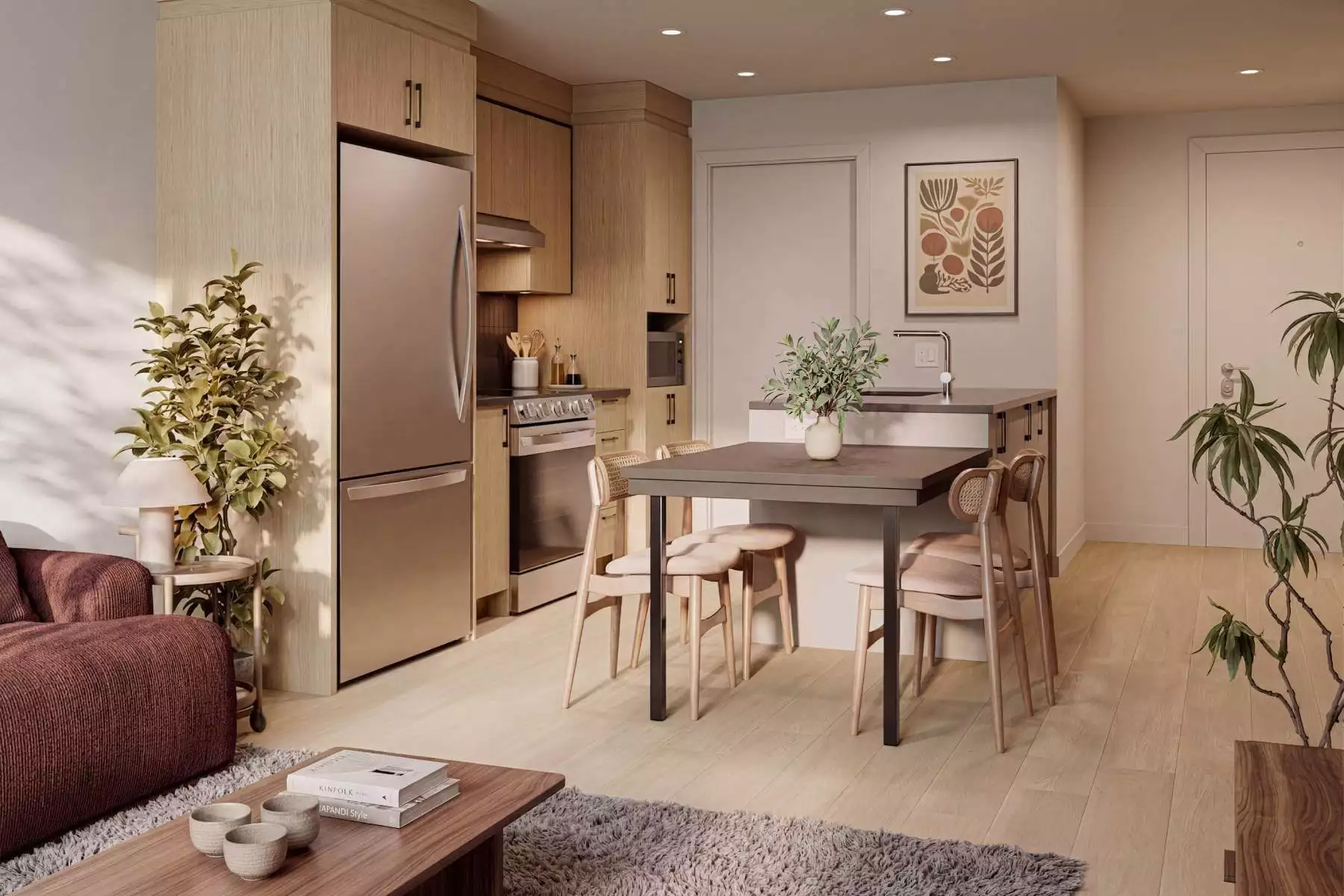 Cuisine et salle à manger - Appartement 3 ½ avec table intégrée - Visuel 3D